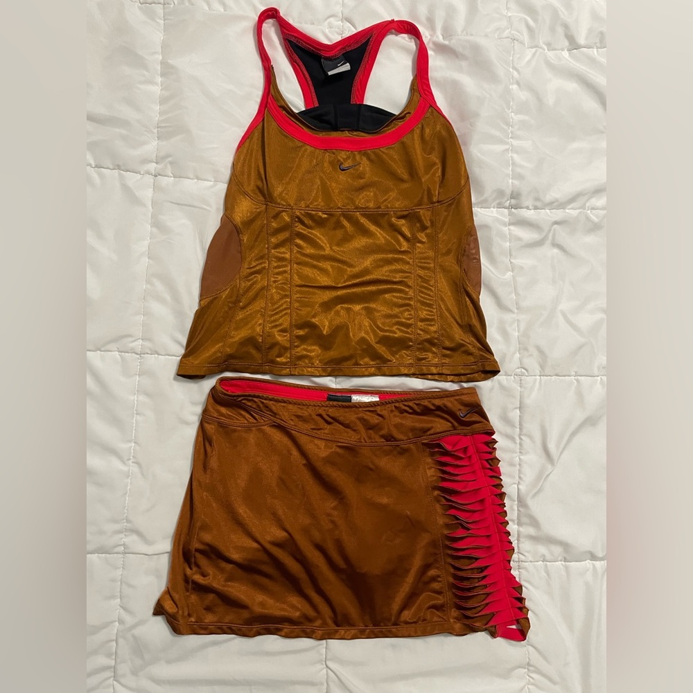 Nike Red and Brown/Bronze Dri-FIT Apparel Skirt and Top